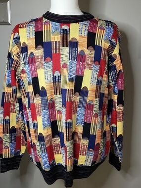 Vintage 90s Montechiaro Italy Mens L 52 Merino Wool 3D Knit Coogi Style Sweater
